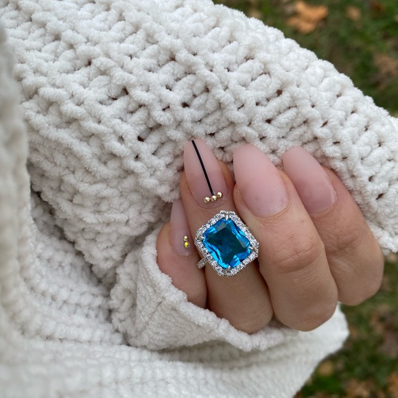 Fashion 925 Silver Ring for Emerald Cut Aquamarine - Picture 10 of 11